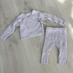 Wear Pippin Knit Wrap Top and Ribbed Pants Set - Light Lavender 100% cotton